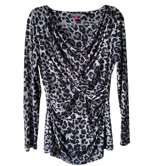 Vince Camuto Tops - Vince Camuto Gray Animal Print Jersey Knit Wrap Top M Bodycon Modern Sexy Career